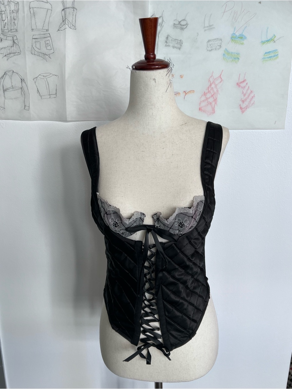 Vintage Frederick's of Hollywood Black and Gray quilted camisole Gardner straps.